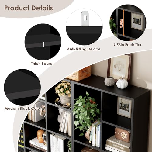 FOTOSOK Bookshelf Bookcase 7-Tier Narrow Bookshelf Tall CD Media Tower Rack - color: Black