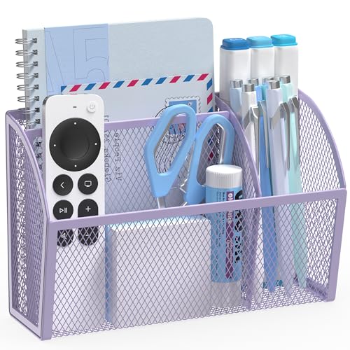 YINGHUA 3 Compartment Magnetic Metal Mesh Pen Holder, Purple Desk Caddy | Perfect magnetic organizer for locker, whiteboard, refrigerator, or office. Easily holds pens and accessories - color: Purple
