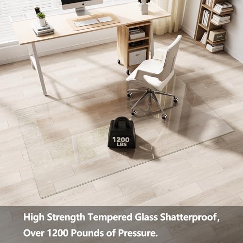 Koonmi Glass Chair Mat for Carpet, 40"x80" Thick Office Chair Mat | Tempered Glass Chair Mats with Round and Polished Edges, Smooth Rolling for Carpet Floor Protection, Scratch-Resistant - color: Transparent, size: 40"x80"