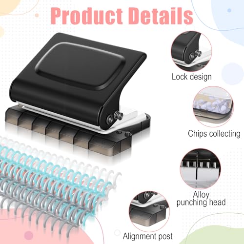 Grey 10-Hole Binding Machine for Planner with 20pcs Comb Binding Spines, Plastic Spiral Bindings Coils，30 Holes on A4,20 Holes on A5,26 Hole on B5,10 Sheet Capacity
