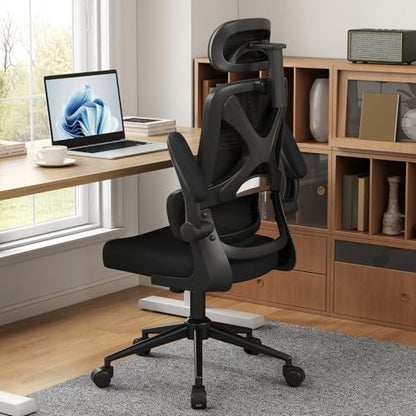 Ergonomic Office Chair - Desk Chair with Adjustable Headrest Lumbar Support Computer Chair - Mesh Comfy Chair with Flip-up Armrests - Gaming Chairs for Adults Home Office (Black+Black) - color: Black+black