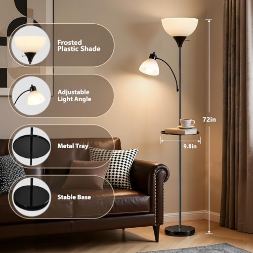 72" Floor Lamp with Table, Adjustable Reading Lights,Torchiere Floor Lamps - color: Glossy Black