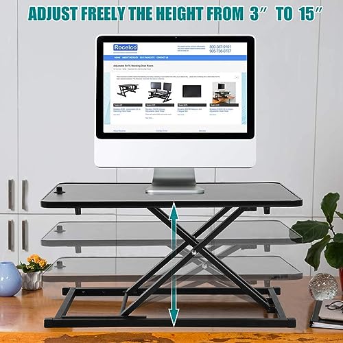 PayLessHere 29" Standing Desk Converter Height Adjustable Desk Riser | Computer Workstation Standard Office Stand Up Desktop Gas Lift Sit-Stand Large Working Area Platform Riser - size: 29 In