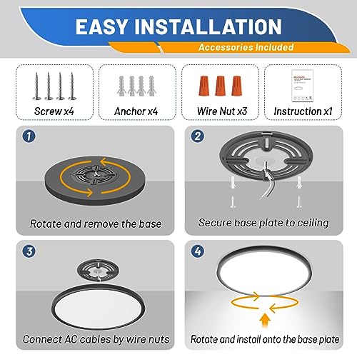 Allsmartlife Led Flush Mount Ceiling Light, 6 Pack 24W 12inch Round Led Surface Mount Light, Close to Ceiling Light Fixtures for Bedroom, Bathroom, Laundry Room, Kitchen - color: Black, size: 12inch 6-Pack