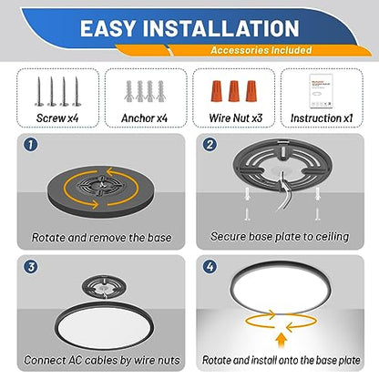 Allsmartlife Led Flush Mount Ceiling Light, 6 Pack 24W 12inch Round Led Surface Mount Light, Close to Ceiling Light Fixtures for Bedroom, Bathroom, Laundry Room, Kitchen - color: Black, size: 12inch 6-Pack