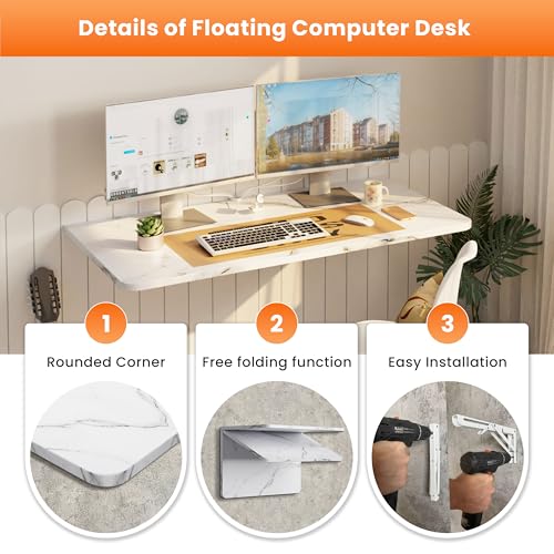 IAE Wall Mounted Folding Desk,Floating Computer Desk for Small Spaces,White | 36x22in engineered wood desktop with metal brackets, folds flat to save space in home office, apartment and laundry room - color: White, size: 36"*22"