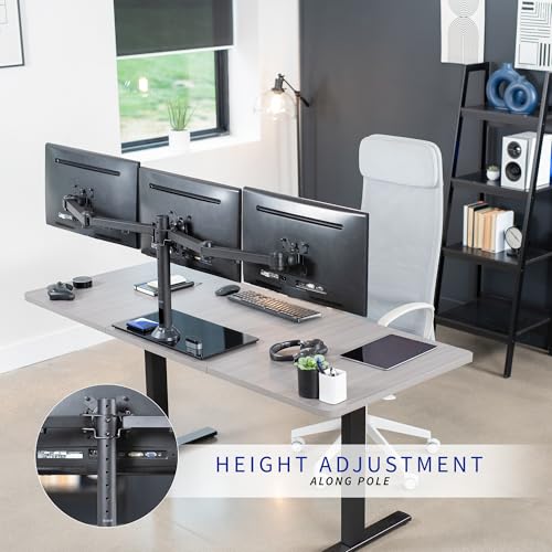 VIVO Black Triple Monitor Mount Freestanding Desk Stand with Glass Base, Heavy Duty Fully Adjustable Stand for 3 Screens up to 24 inches STAND-V003FG - size: 13" to 24" Screens