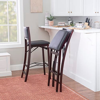 Linon Keira Pad Back Folding Bar Stool - color: Merlot/Brown, style: Bar Stool