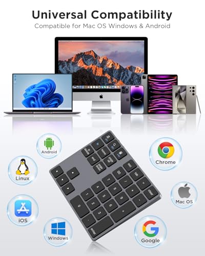 JOYEKY Wireless Number Pad Bluetooth Numeric Keypad for Laptop | Number Pad for Laptop,USB-C Rechargeable,34-Keys Bluetooth Numeric Keypad - size: L330