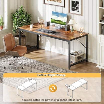 PRAISUN 63 X 30 Inch Extra Deep Desk with Power Outlets - color: Rustic Brown, size: 63*29.5 inch