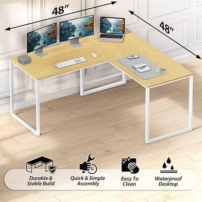 SHW Mission 48 x 48 L-Shape Home Office Computer Desk, Oak - color: Oak, size: 48-Inch L-Shaped