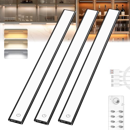 Under Cabinet Lighting,Under Counter Lights for Kitchen,Closet,40CM,3Pack | 134 LED, Wireless Motion Sensor Light Indoor, Rechargeable Closet Lights Battery Operated, Magnetic Dimmable & 3 Color Temps - size: 40CM-3PCS