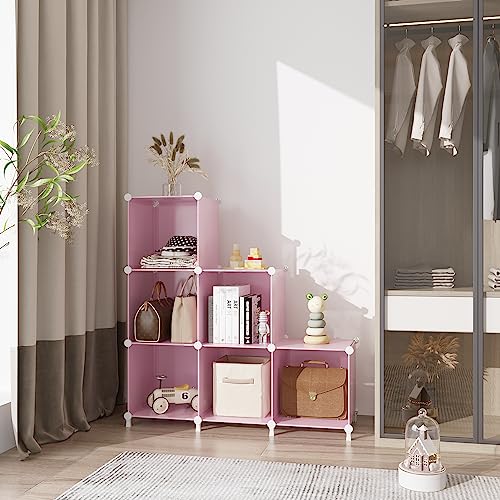 AWTATOS Cube Storage Organizer, Closet Organizers, 6 Cube Shelf, Pink | Portable Closet Storage Shelves, DIY Stackable Storage Cubes Bookshelf, Plastic Clothes Organizer Shelving for Bedroom, Home - color: Pink