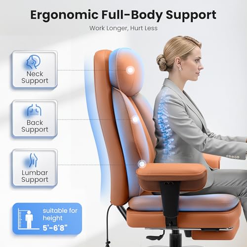 Executive Office Chair with Lumbar Support, Comfortable Computer Desk Chair - color: Brown