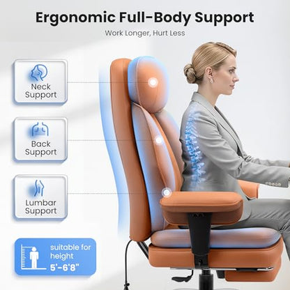 Executive Office Chair with Lumbar Support, Comfortable Computer Desk Chair - color: Brown