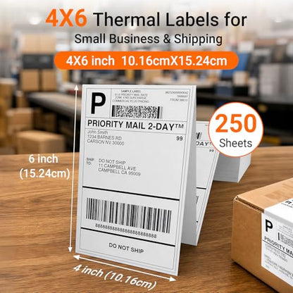 Phomemo 4x6 Thermal Shipping Labels 250 PCS Fanfold Labels for Address Mail - color: White, size: 4"x6"250