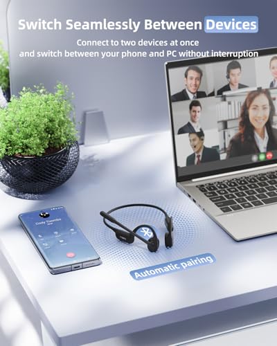 Open-Ear Bone Conduction Headphones with Mic, Trucker Bluetooth 6.1 Headset with ENC DSP Beamforming Noise Canceling Mic, Mute Button 17H Play Dual Connect for Work Calls, Truck