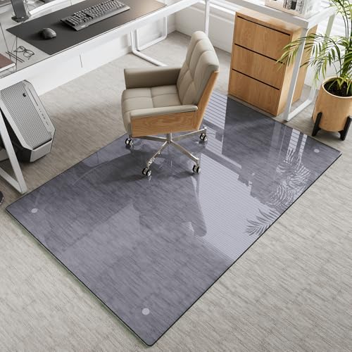 Tempered Glass Gray Chair Mat for Carpet & Hard Floor, 40"x60" Office Chair Mat - Heavy Duty & Scratch Resistant, Non-Slip Pads, Rounded Corners & Polished Edges - color: Grey, size: 40"x60"