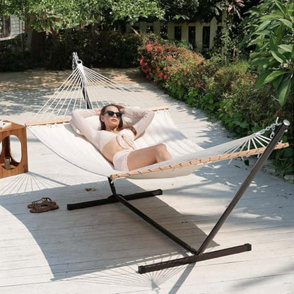 Lazy Daze Double Quilted Hammock with Pillow for Outside, Fit 13-15Ft Stand - color: Natural