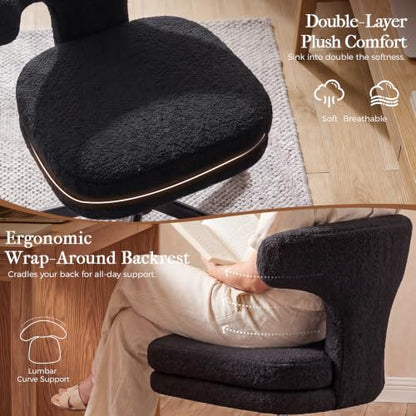 GTPLAYER Swivel Office Desk Chair with Wheels, Adjustable Height Vanity Chair with Back Support, Comfy Rolling Stool for Home Office, Bedroom & Makeup Vanity, Sweet Gift for Girls and Women - color: Pure Black