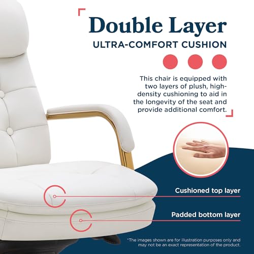 La-Z-Boy Sonata Ergonomic Bonded Leather Swivel Executive Chair, White and Gold (CCHR10014A) - color: Beige