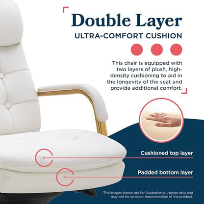 La-Z-Boy Sonata Ergonomic Bonded Leather Swivel Executive Chair, White and Gold (CCHR10014A) - color: Beige