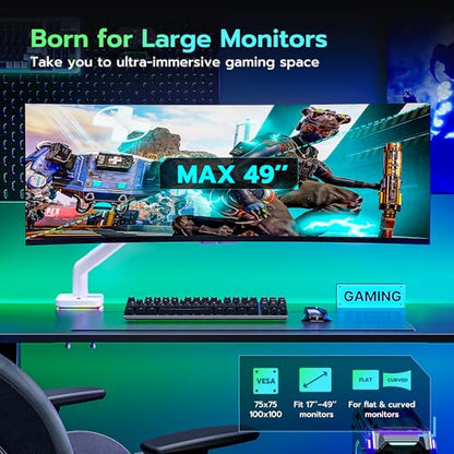 ARES WING Ultrawide Monitor arm with RGB for 17-49 Inch Screen, White - color: White