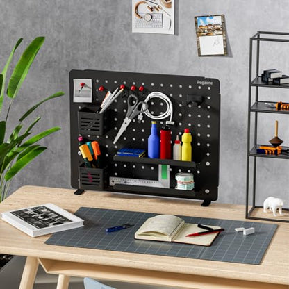 PEGZONE Clamp on Desk Pegboard, 20.4" x 16.5", with 15 Accessories, Black - color: Black, size: Large