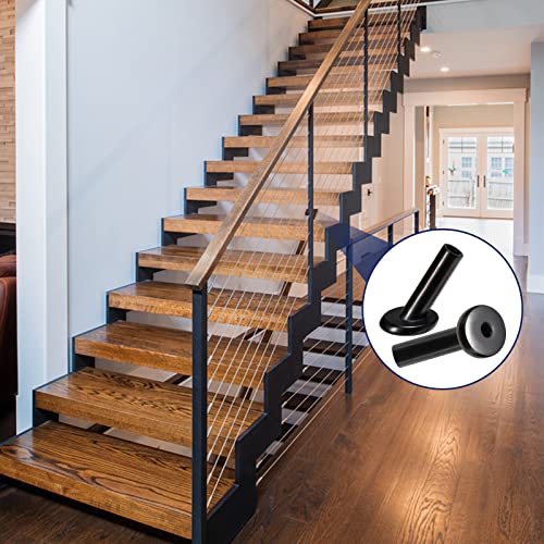 50 Pack 30 Degree Angle Protective Sleeves, Black Cable Railing Stair Protector Sleeve Beveled for 1/8" Wire Rope, T316 Marine Grade Cable Railing Kit with Two Drill Bit for Wood Posts HF039B - size: 30 Degree