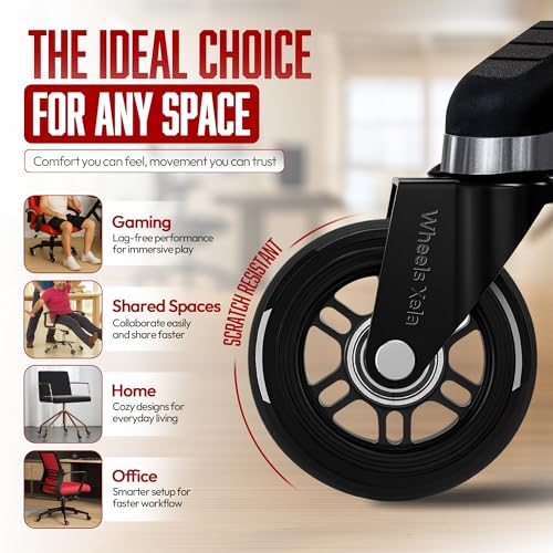 Office Chair Wheels, Computer Gaming Chair Wheels, Roller Blade Wheels for Office Chairs, Fits 98% Chair 3 Inch, Office Furniture Casters Safe for Hardwood Floors & Carpet - Set of 5 - color: Black Pack of 5
