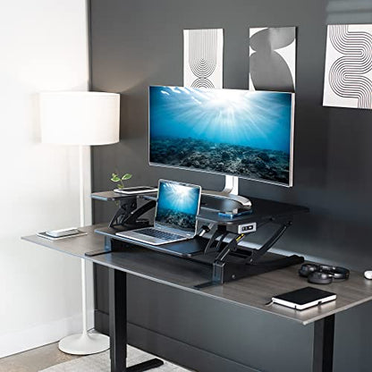 VIVO Black 36 in Electric Desk Converter, DESK-V000VE | Height Adjustable, Stand Up Desk Riser, Wide Keyboard Tray, Dual Monitor and Laptop Workstation, Black Frame, V Series - size: 36"