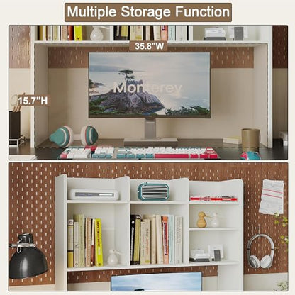 ChooChoo Desk Hutch Dorm, Desktop Bookshelf with 7 Shelves - color: Off White, size: Without LED