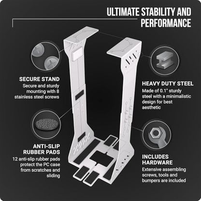 Heavy Duty Under Desk PC Holder – Up to 77 lbs Load Capacity - Adjustable Computer Tower Holder - Under Desk Computer Mount (White) - color: White