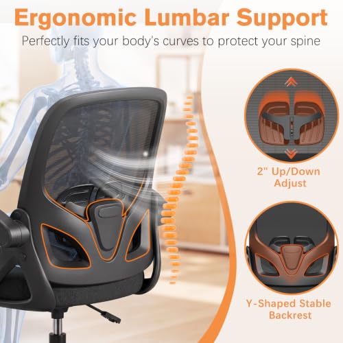 ORRSAKER Drafting Chair, Tall Office Chair with Flip-up Arms, Mesh Ergonomic Computer Standing Desk Chair with Adjustable Height Foot Ring and Lumbar Support, 300 LBS Capacity, Black - color: Black