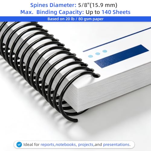 Rayson Plastic Spiral Binding Coil 5/8" (15.9mm), 140 Sheet Capacity, 4:1 Pitch Black Coil Bindings Spines - 100/Box for Business and Educational Purposes - size: 5/8" (140 Sheets Capacity)