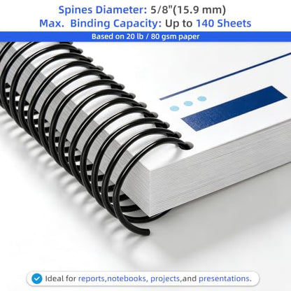 Rayson Plastic Spiral Binding Coil 5/8" (15.9mm), 140 Sheet Capacity, 4:1 Pitch Black Coil Bindings Spines - 100/Box for Business and Educational Purposes - size: 5/8" (140 Sheets Capacity)