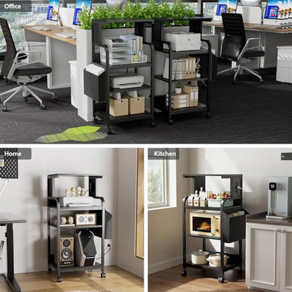 4-Tier Tall Printer Stand with Storage Adjustable Shelf and Bag - color: Black, size: 20.9''x15.7''