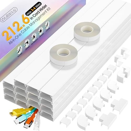 212.6in Cord Hider Kit, Cord Covers for 3-4 Wires on Wall, Cable Hider Wire Covers for Cords on Wall, Paintable Cord Hider for Walls Mount Tv, Cable Cover Raceway, W1.18 H0.6in, White - color: White, size: 212.6in L x 1.18in W x 0.6in H