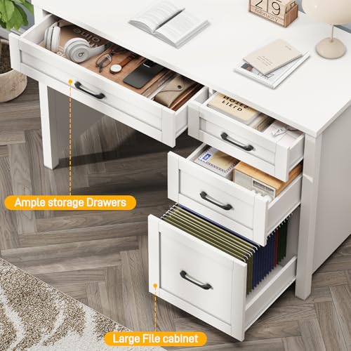 Farmhouse 47" Computer Desk, Executive Desk with File Drawer, Cream White. - color: Cream White