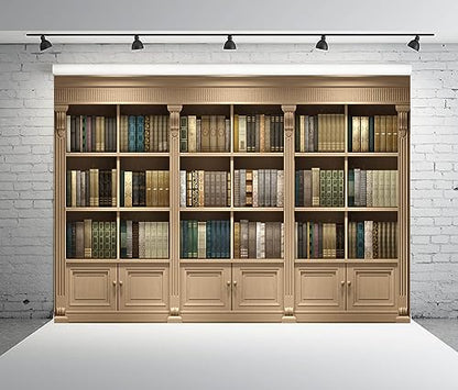 BELECO 7x5ft Fabric Bookshelf Backdrop Library Study Room Office Bookcase Books Background for Video Conference Zoom Meeting Home Office Decoration Photo Booth Studio Props - size: 7x5FT