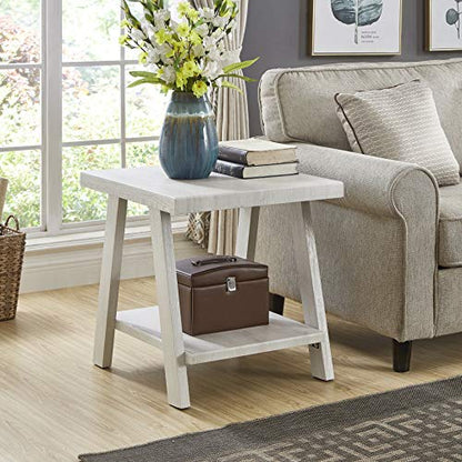 Roundhill Furniture Athens Contemporary Wood Shelf End Table, White - color: White
