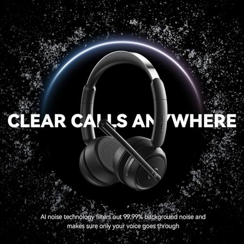 LEVN Wireless Headset with Mic for Work, Bluetooth Headset with Microphone (Noise Cancelling), 65 Hrs Working Time 2.4G Wireless Headphones with Mic for Work/Call Center/PC/Computer/Laptop/Teams/Zoom