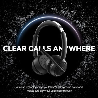 LEVN Wireless Headset with Mic for Work, Bluetooth Headset with Microphone (Noise Cancelling), 65 Hrs Working Time 2.4G Wireless Headphones with Mic for Work/Call Center/PC/Computer/Laptop/Teams/Zoom