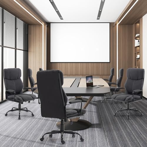 Dark Gray Big and Tall Ergonomic Executive Office Chair | Thick Cushion, Lumbar Support, Adjustable Height & Armrests, Rolling Swivel - color: Grey, style: fabric w/o footrest