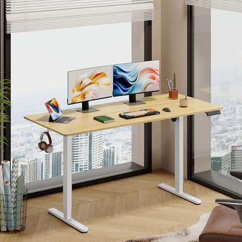 DEVAISE 63 Inch Standing Desk with Split Top, Computer Desk, Maple - color: Maple, size: 63 Inch