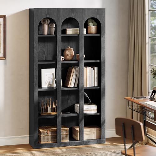 Tribesigns 70.87" Bookshelf, 5-Tier Arched Display Bookcase with Open Storage Shelves, Vintage Tall Bookshelves Organizer for Living Room, Bedroom, Home Office, Entryway (Black) - color: Black