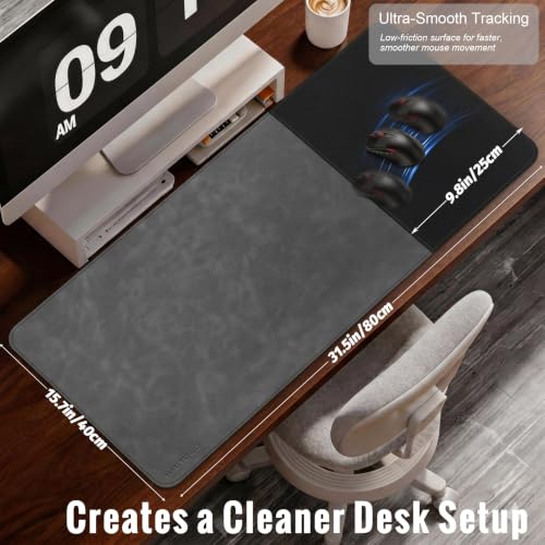 HAUTOCO Cork Desk Mat 31.5"x15.7", Distressed PU Leather & Cloth Desk Pad - color: Black, size: 31.5" x 15.7"