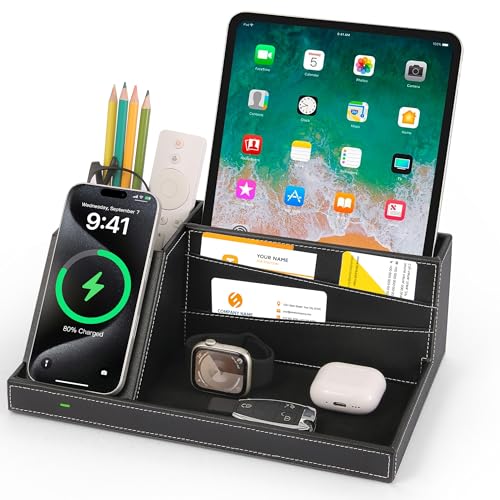 Fast Wireless Charging Station with Desk Organizer for iPhone 17/16/15/15 Pro/14/14 Pro Max/14 Pro/14 Plus/13/13 Pro Max/13 Pro/and iPhone 12/11 Series, Nightstand Desktop Organizer for Home Office - color: Black