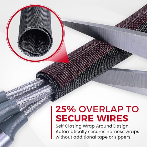 Automotive Mesh Woven Wire Sheathing Split Wire Loom 1/4"-65ft | Black Self-Wrap Braided Cable Sleeves Wire Loom Tubing Cord Organize for Wires/Audio Video Cable/Multi-Cable Strings - style: 1/4" - 65 Feet