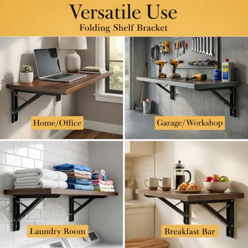 Balin Designs Folding Shelf Brackets 20 Inch Heavy Duty, Set of 2, 500 lbs, Collapsible Bracket with Locking Hinge for Fold Down Table, Wall Mounted Desk, Workbench, Laundry Room – Space Saving